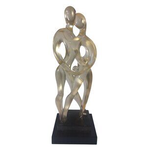Zavel Silber Adam and Eve Holding Apple Garden of Eden Lucite Sculpture Statue